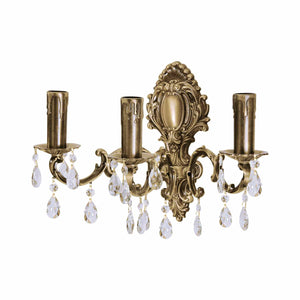 Brass Crystal Wall Sconce Classic 3 Flames Venezia by Ghidini 1849
