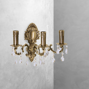 Brass Crystal Wall Sconce Classic 3 Flames Venezia by Ghidini 1849