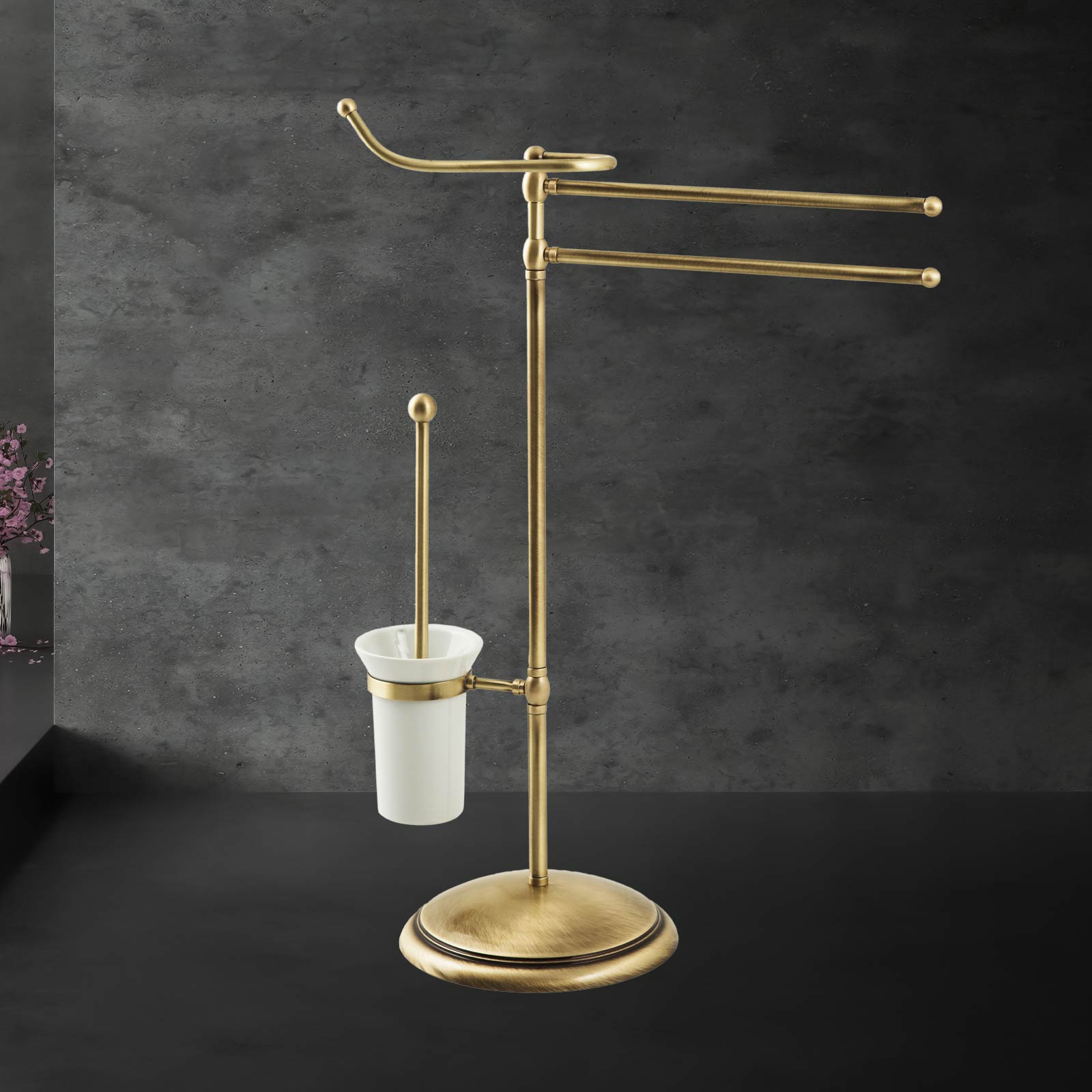 Brass Floor Standing Towel Rail With Toilet Brush by Ghidini 1849