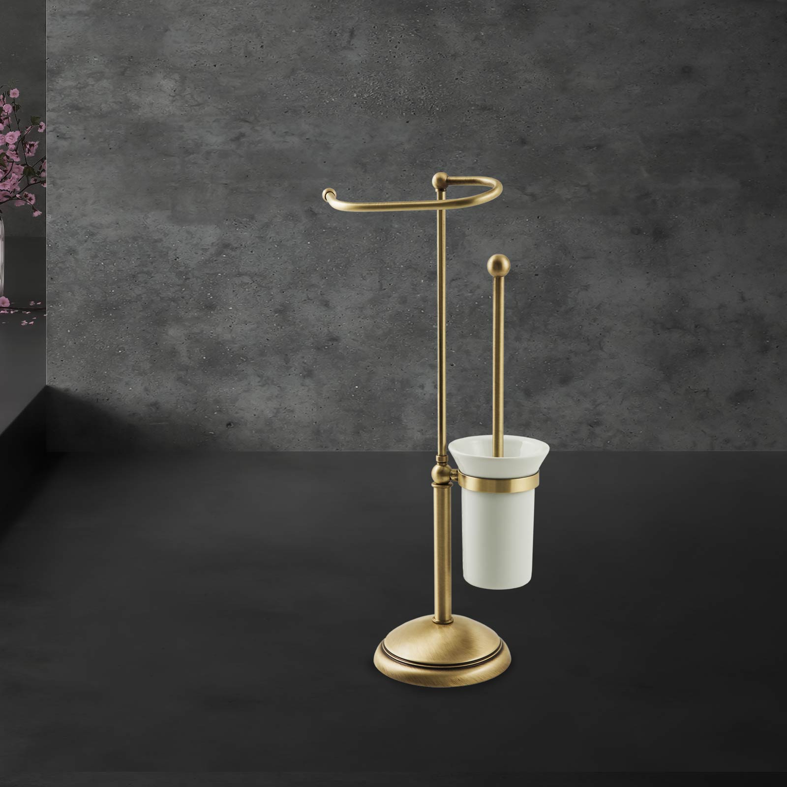 Brass Freestanding Toilet Roll And Brush Holder Alba by Ghidini 1849