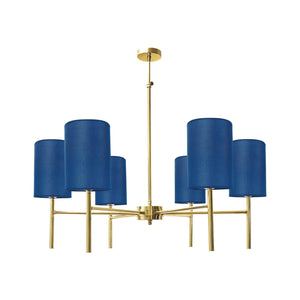 Brass Pendant Chandelier Blue Lampshades Sofis by Ghidini 1849