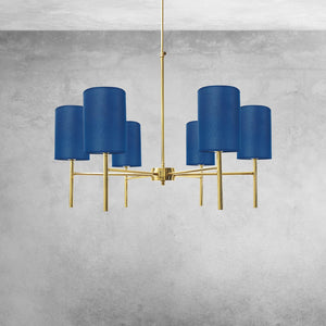 Brass Pendant Chandelier Blue Lampshades Sofis by Ghidini 1849