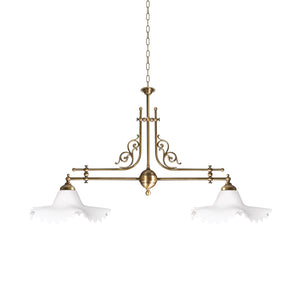 Chandelier Over Pool Table Satin Brass White Glasses by Ghidini 1849