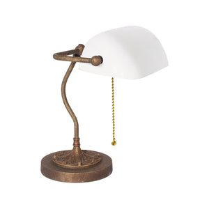 Classic Bankers Lamp White Premium Antique Brass by Ghidini 1849