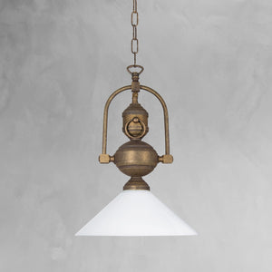 Cone Pendant Light Antique Brass White Glass by Ghidini 1849