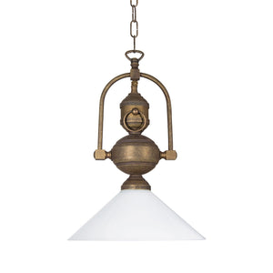 Cone Pendant Light Antique Brass White Glass by Ghidini 1849