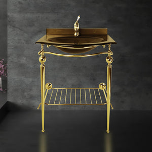 Console Bathroom Sink Vintage 24K Gold Real Brass by Ghidini 1849