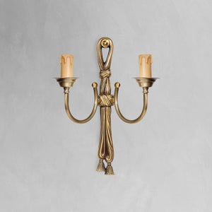 Double Candle Sconce Light E14 Real Premium Brass by Ghidini 1849