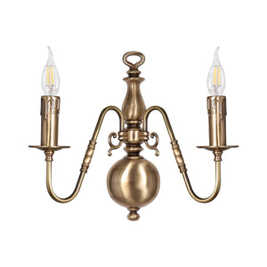 Flemish Wall Light In Real Brass With 2 Flames by Ghidini 1849