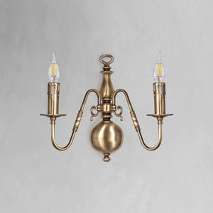 Flemish Wall Light In Real Brass With 2 Flames by Ghidini 1849