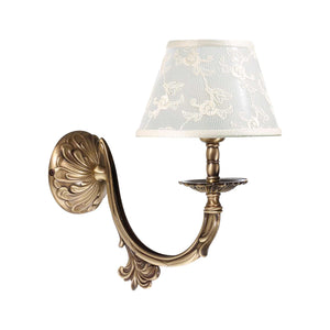 Floral Sconce Satin Brass White Cloth Shade Angelica by Ghidini 1849