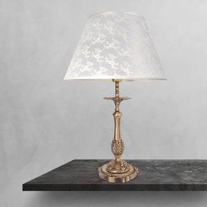 Floral Table Lamp Real Brass White Cloth Angelica by Ghidini 1849