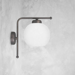 Globe Wall Sconce Dark Bronze White Satin Glass by Ghidini 1849