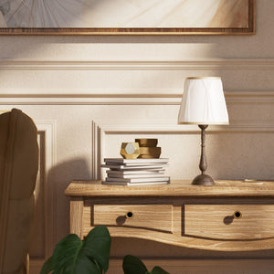 Classic brass table lamp with ivory fabric shade and decorative trims, round base and turned stem by Ghidini 1849 - Dimension/Finish: Small / OAS Antique Brass
