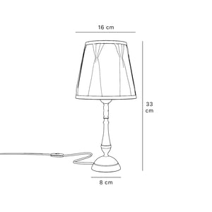 Classic brass table lamp with ivory fabric shade and decorative trims, round base and turned stem by Ghidini 1849