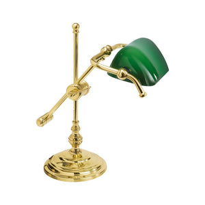 Mini Bankers Lamp With Green Glass Brass Art Deco by Ghidini 1849