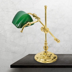 Mini Bankers Lamp With Green Glass Brass Art Deco by Ghidini 1849