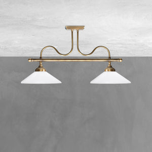 Pool Table Chandelier Premium Brass 2 White Cones by Ghidini 1849