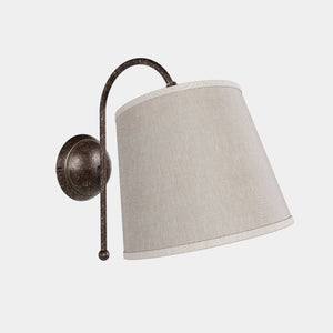 Brass wall lamp with grey linen shade, curved design, adjustable joint, indoor lighting by Ghidini 1849 - Finish: OAS Antique Brass