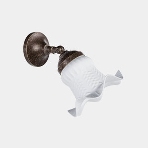 Adjustable brass wall lamp with decorative frosted glass shade by Ghidini 1849 - Finish: OAS Antique Brass