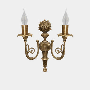 Classic brass wall lamp with two lights in Louis XV style, featuring floral details, perfect for elegant interiors by Ghidini 1849 - Finish: OBS Bronze Satin Brass