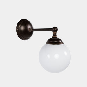 Brass wall lamp with white glass globe, vintage contemporary design for interiors by Ghidini 1849 - Finish: OBM Bronze Satin Matt Brass