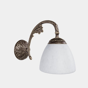 Classic brass wall lamp with a speckled white shade, vintage style for interiors by Ghidini 1849 - Finish: OAS Antique Brass