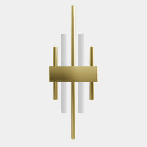 Brass wall lamp with two lights, compatible with OSRAM S14D bulbs, geometric design by Ghidini 1849 - Finish: OLV Polished Brass