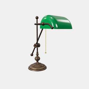 Adjustable Churchill brass lamp with green glass shade by Ghidini 1849 - Finish: OAS Antique Brass
