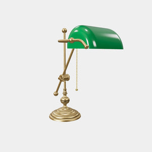 Adjustable Churchill brass lamp with green glass shade by Ghidini 1849 - Finish: OBV Bronze Satin Light Brass