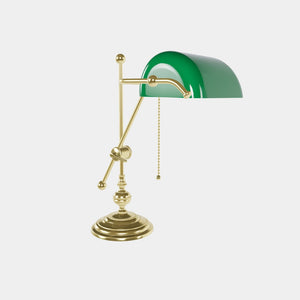 Adjustable Churchill brass lamp with green glass shade by Ghidini 1849 - Finish: OLV Polished Brass