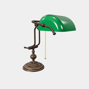 Banker’s lamp in brass with adjustable green glass shade, classic style, ideal for elegant and functional interiors by Ghidini 1849 - OAS Antique Brass