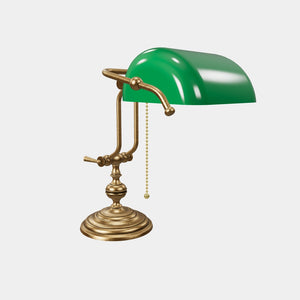 Banker’s lamp in brass with adjustable green glass shade, classic style, ideal for elegant and functional interiors by Ghidini 1849 - OBS Bronze Satin Brass
