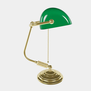 Banker’s lamp in brass with green shade, perfect for offices, studies, and classic interiors by Ghidini 1849 - Finish: OLV Polished Brass