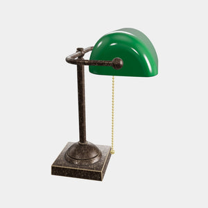 Vintage brass banker’s lamp with green shade, retro design perfect for desks and elegant offices by Ghidini 1849 - Finish: OAS Antique Brass