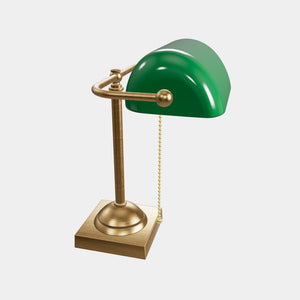Vintage brass banker’s lamp with green shade, retro design perfect for desks and elegant offices by Ghidini 1849 - Finish: OBS Bronze Satin Brass