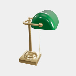 Vintage brass banker’s lamp with green shade, retro design perfect for desks and elegant offices by Ghidini 1849 - Finish: OBV Bronze Satin Light Brass
