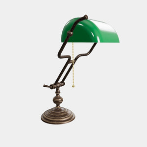Adjustable brass Banker’s Lamp with green glass shade, classic design for office or study by Ghidini 1849 - Finish: OAS Antique Brass
