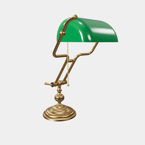 Adjustable brass Banker’s Lamp with green glass shade, classic design for office or study by Ghidini 1849 - Finish: OBS Bronze Satin Brass