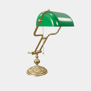 Adjustable brass Banker’s Lamp with green glass shade, classic design for office or study by Ghidini 1849 - Finish: OBV Bronze Satin Light Brass