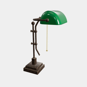 Churchill Adjustable Brass Lamp, Green Shade, For Study And Office by Ghidini 1849 - Finish: OAS Antique Brass