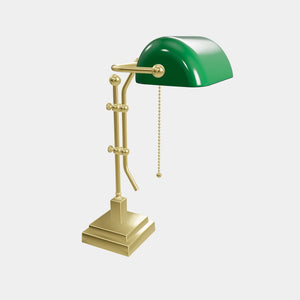 Churchill Adjustable Brass Lamp, Green Shade, For Study And Office by Ghidini 1849 - Finish: OLV Polished Brass