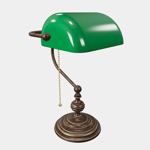 Banker’s lamp in brass with fixed green shade, classic style, perfect for offices and libraries by Ghidini 1849 - OAS Antique Brass