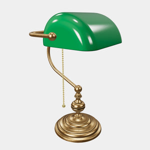 Banker’s lamp in brass with fixed green shade, classic style, perfect for offices and libraries by Ghidini 1849 - OBS Bronze Satin Brass