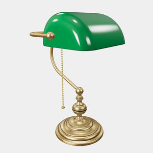 Banker’s lamp in brass with fixed green shade, classic style, perfect for offices and libraries by Ghidini 1849 - OBV Bronze Satin Light Brass