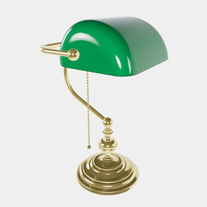 Banker’s lamp in brass with fixed green shade, classic style, perfect for offices and libraries by Ghidini 1849 - OLV Polished Brass