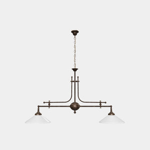 Billiard chandelier in brass with white glass shades, ideal for billiard tables and elegant spaces by Ghidini 1849 - Finish: OAS Antique Brass