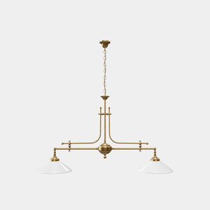 Billiard chandelier in brass with white glass shades, ideal for billiard tables and elegant spaces by Ghidini 1849 - Finish: OBS Bronze Satin Brass