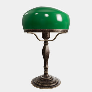 Vintage mushroom lamp in brass with green glass shade, elegant and timeless design by Ghidini 1849 - Finish: OAS Antique Brass