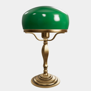 Vintage mushroom lamp in brass with green glass shade, elegant and timeless design by Ghidini 1849 - Finish: OBS Bronze Satin Brass
